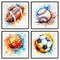 Stupell Industries Modern Splash Sports Balls 4pc Framed Giclee Wall Art Set Design by LSR Design Studio
